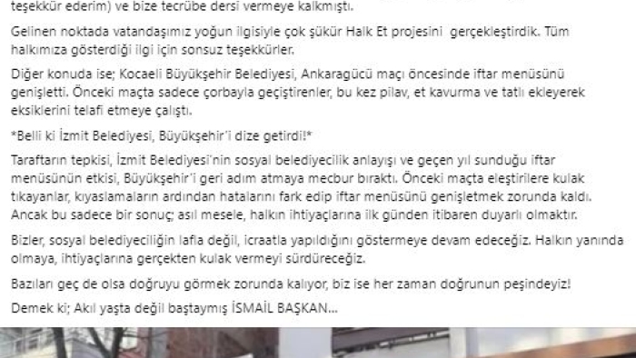 İftar Menüsüne Gelen Tepkiler Sonrası Büyükşehir’den Geri Adım
